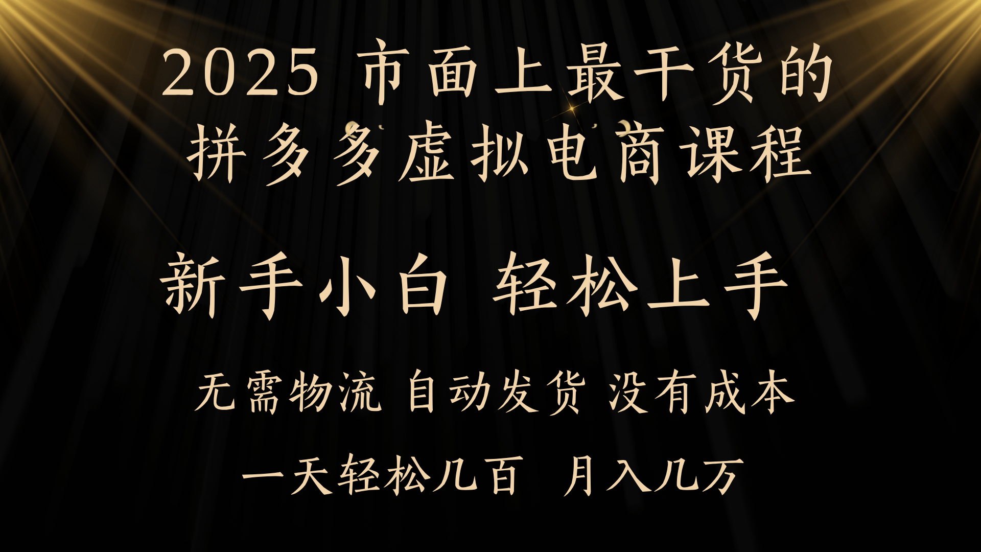 25年最干货的拼多多虚拟电商课程，小白轻松上手，月入过万只是门槛！虚拟电商，如皓月见青天！-网创财富岛