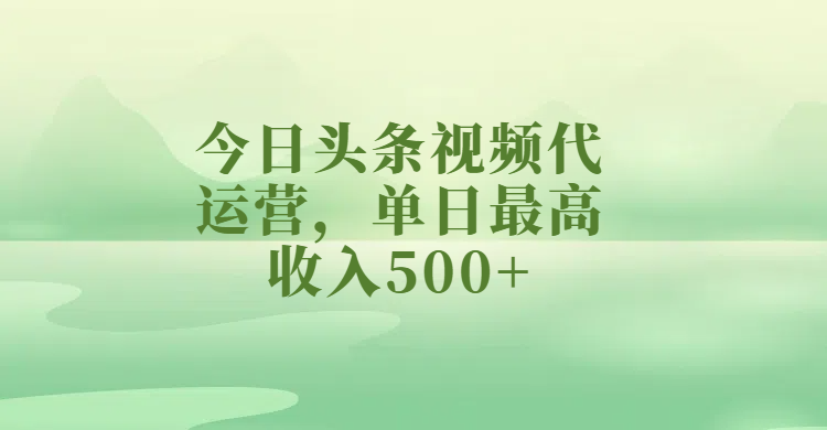 今日头条视频代运营，单日最高收入500+-网创财富岛