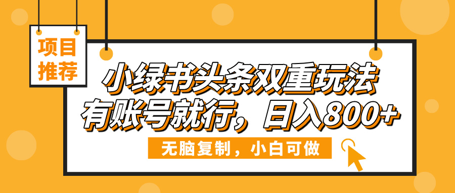 小绿书头条双重玩法，有账号就行，日入800+-网创财富岛