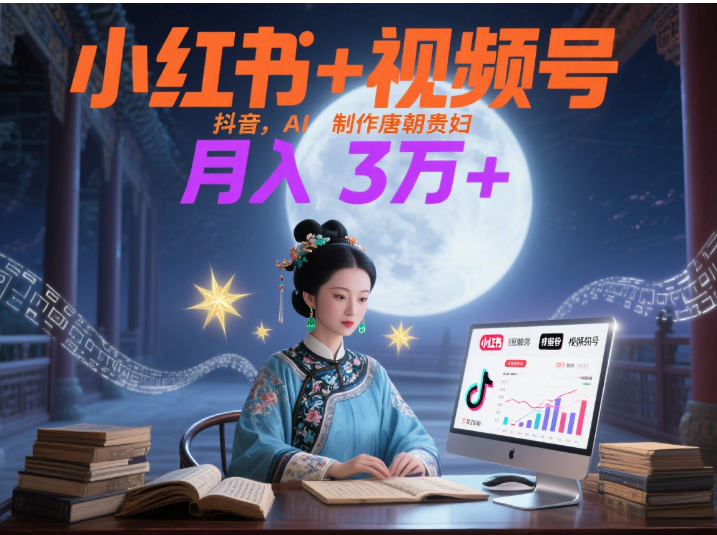 小红书+视频号+抖音，AI轻松制作唐朝贵妇IP，毒鸡汤、励志、减肥瘦身、养生赛道轻松切入，每天30分钟，轻松产出N条，月入3万+ -网创财富岛