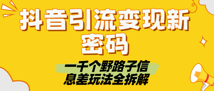 抖音引流变现新密码！一千个野路子信息差玩法全拆解-网创财富岛