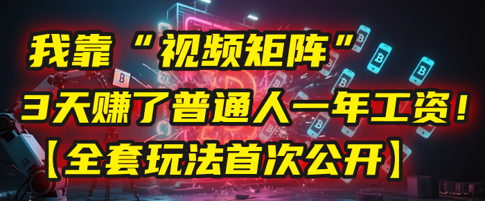 我靠“视频矩阵”，3天赚了普通人一年工资！【全套玩法首次公开】-网创财富岛
