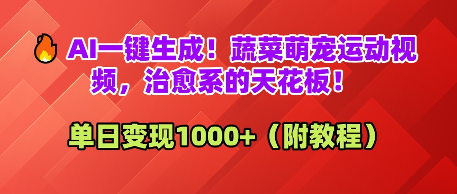 AI一键生成！蔬菜萌宠运动视频，治愈系的天花板！单日变现1000+（附教程）-网创财富岛