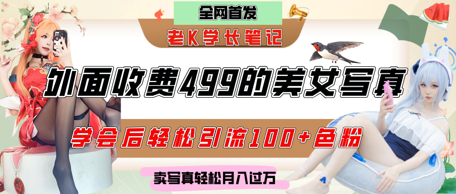 外面收费499的美女写真制作技术，学会后轻松引流色粉变现，日引100+色粉，轻松月入过万-网创财富岛