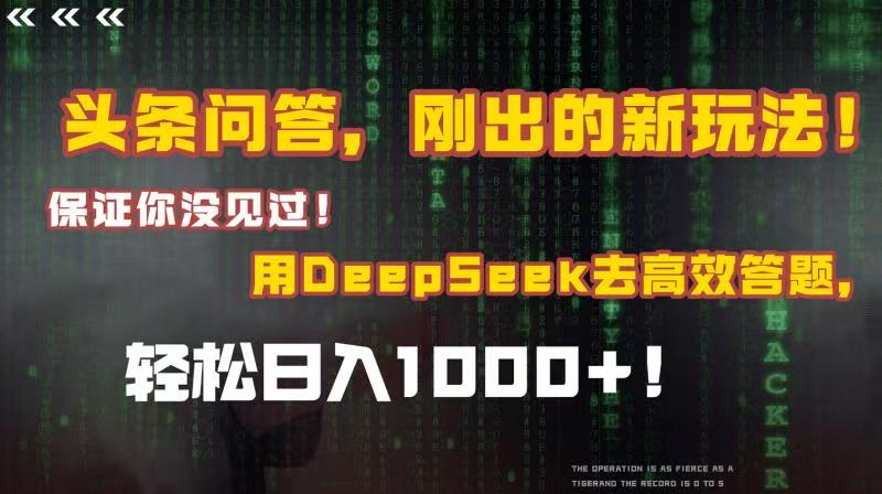 头条问答，刚出的新玩法！保证你没见过！结合Deepseek高效答题，轻松日入1000+-网创财富岛