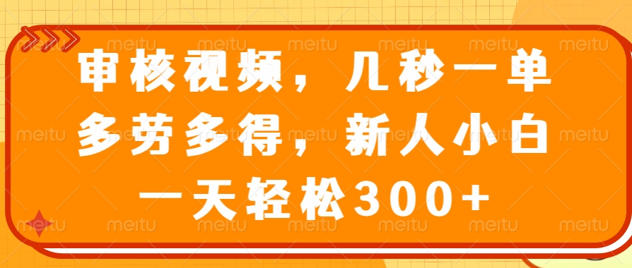 视频审核员，几秒一单，多劳多得，新人小白一天轻松300+-网创财富岛