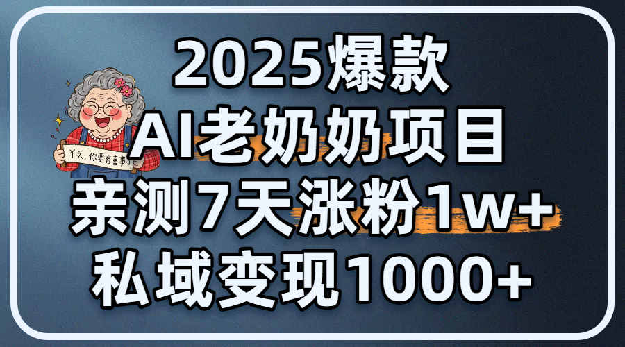 2025爆款 AI 老奶奶项目：亲测 7 天涨粉 1W+，私域变现 1000+-网创财富岛