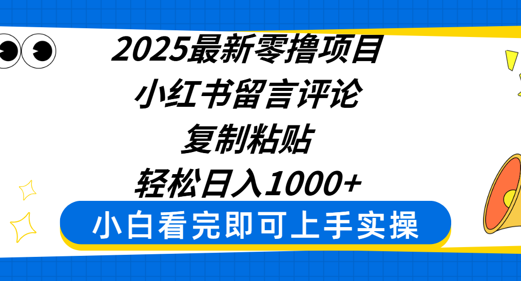 2025最新零撸项目，小红书留言评论，复制粘贴即可赚钱，轻松日入1000+-网创财富岛