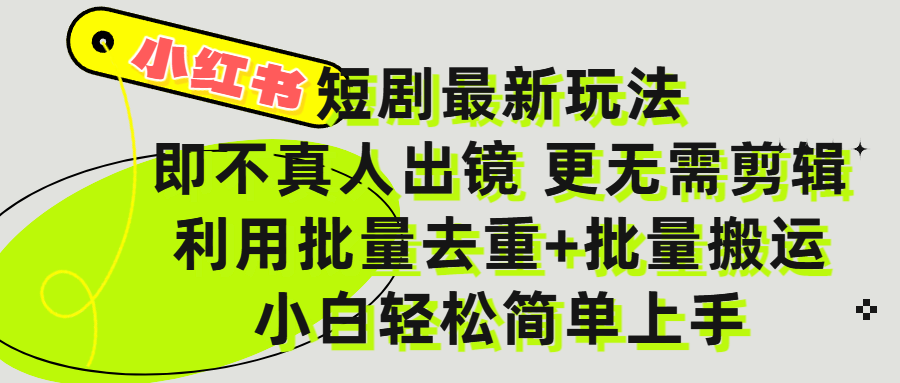 小红书短剧最新玩法，轻松日入3000+，既不真人出镜，更不用剪辑，全程搬运，傻瓜式操作，私域零成本批量操作-网创财富岛