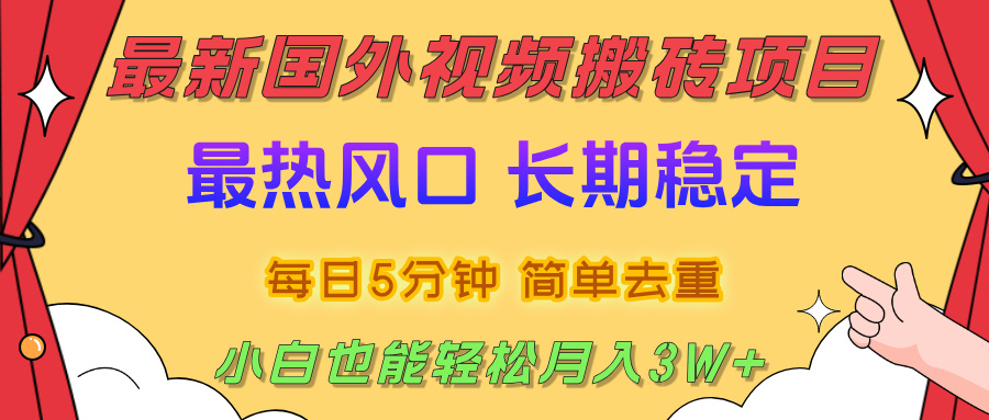 国外视频搬砖项目，2025最新热门风口，简单去重剪辑，小白也能轻松月入3W+-网创财富岛