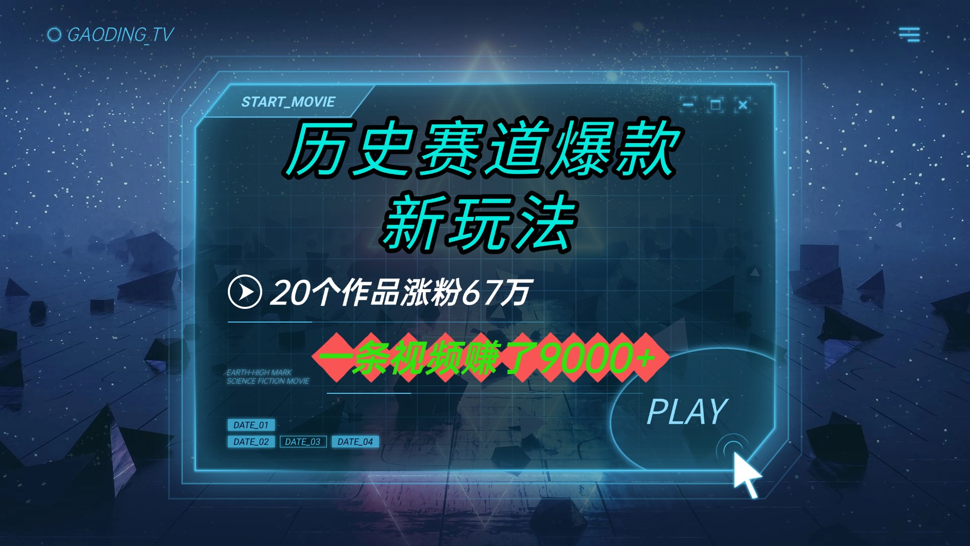 20个作品涨粉67万，一条视频赚了9000+，历史赛道爆款新玩法-网创财富岛
