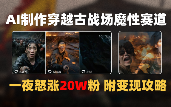 AI制作穿越古战场视频一夜涨粉20W保姆级教学（附AI变现指南）-网创财富岛