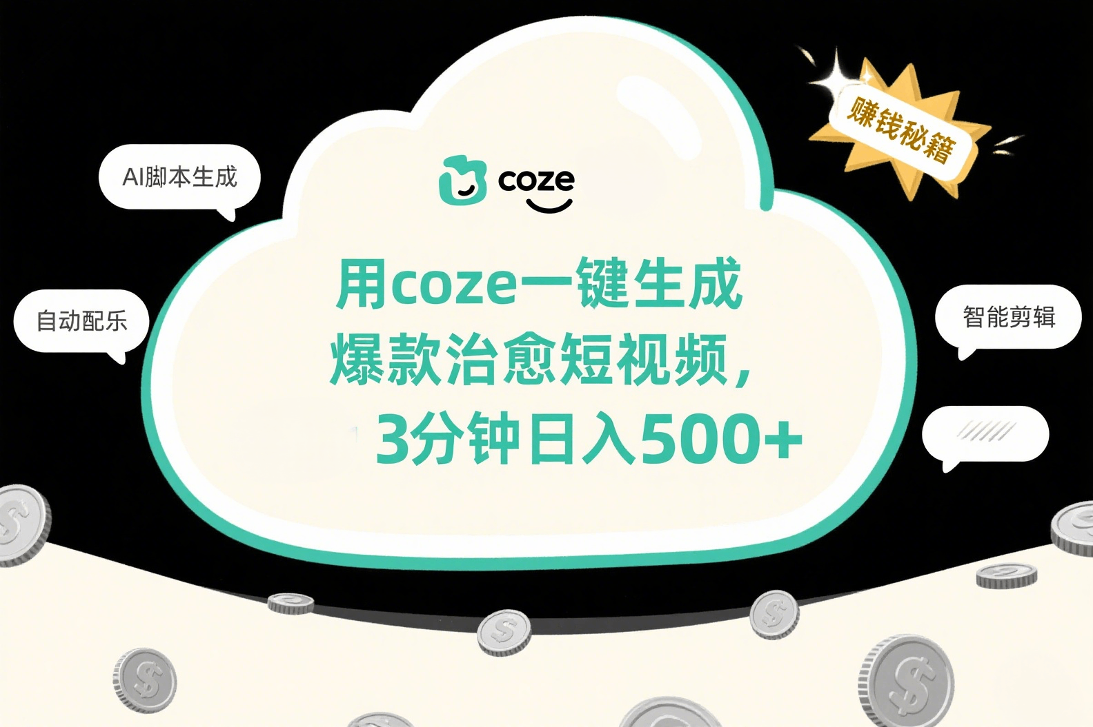 用coze一键生成爆款治愈短视频，3分钟日入500+-网创财富岛