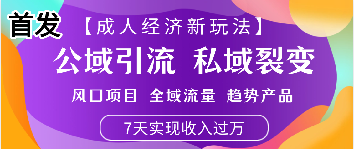 首发：【成人经济新玩法】市面独家玩法，风口项目、全域流量、趋势产品，7天实现月入过万-网创财富岛