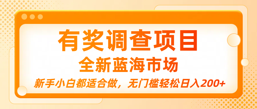 有奖调查项目，全新蓝海市场，新手小白都适合做，无门槛轻松日入200+-网创财富岛