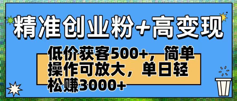 精准创业粉+高变现：低价获客500+，简单操作可放大，单日轻松赚3000+-网创财富岛