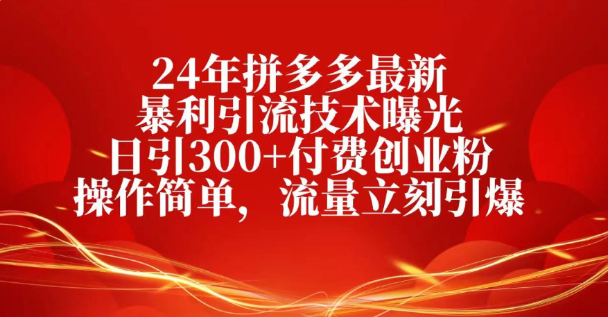 25年拼多多最新暴利引流技术曝光、日引300+付费创业粉操作简单，流量立刻引爆-网创财富岛