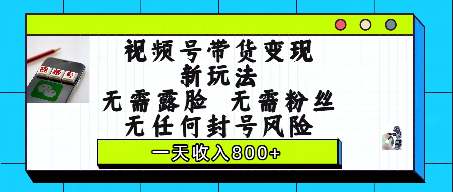 视频号带货变现新玩法，无需露脸，无需粉丝，无任何封号风险，一天收入800+-网创财富岛