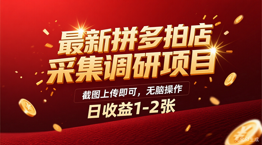 最新拼多多拍店采集调研项目，截图上传即可，无脑操作，日收益1-2张-网创财富岛
