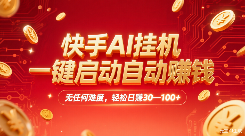 快手AI,一键启动自动赚钱 无任何难度,轻松一天30—100+-网创财富岛