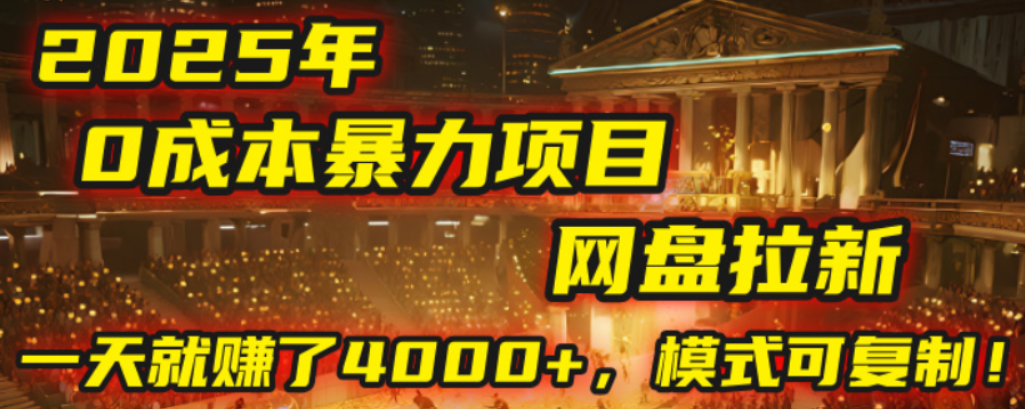 2025年,一个0成本的暴力项目,靠网盘拉新,有人一天就赚了4000+,模式可复制!-网创财富岛