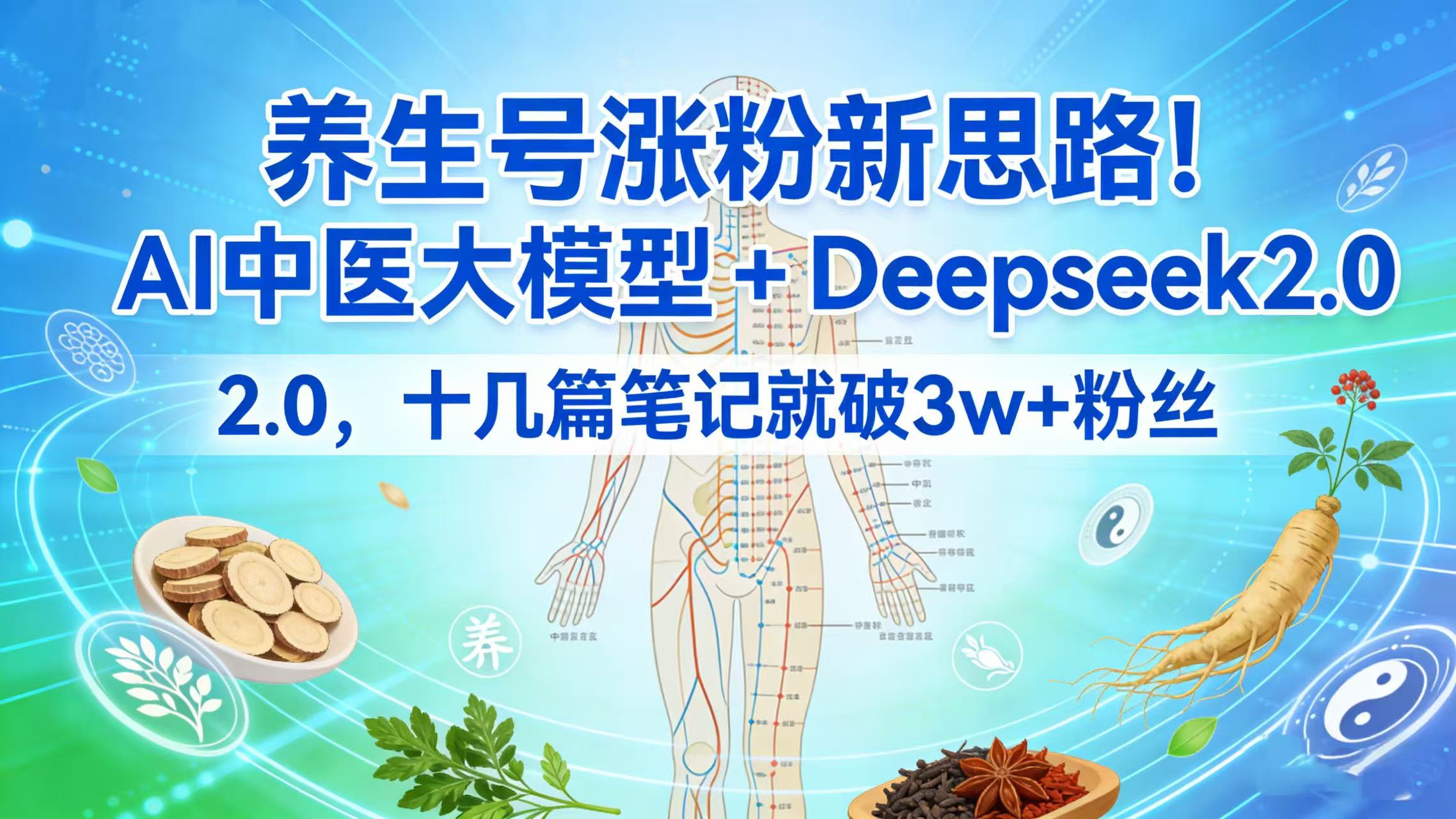 养生号涨粉新思路！AI 中医大模型 + Deepseek 2.0，十几篇笔记就破 3w + 粉丝-网创财富岛