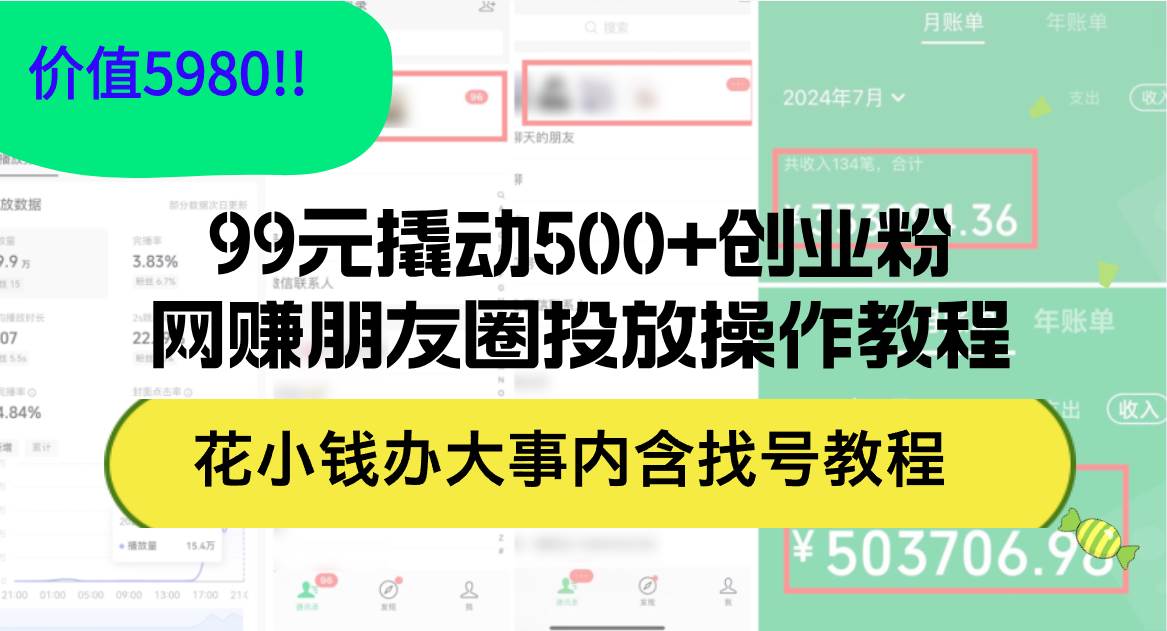 99元撬动500+创业粉，网赚朋友圈投放操作教程价值5980！花小钱办大事内…-网创财富岛